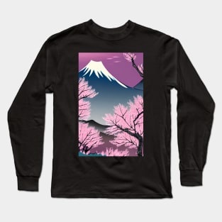 Fujiyama with cherry blossom trees, ukiyo e Long Sleeve T-Shirt